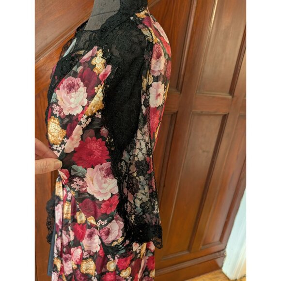Sopra Lingerie Black Slip Dress & Floral Robe Set Lace Trim Womens Size 2X USA - Picture 7 of 7